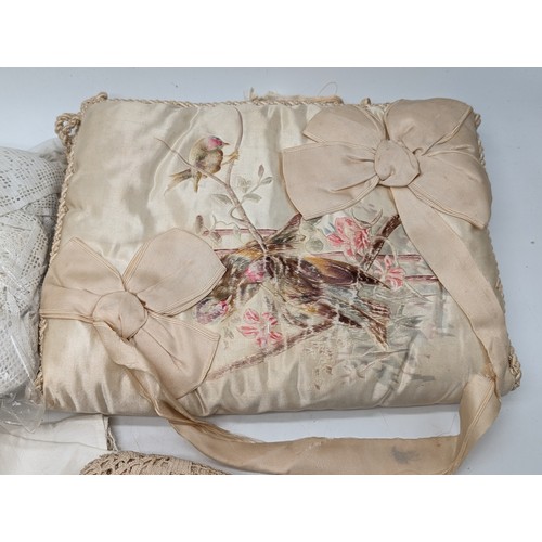 206 - Antique Silk Lingeries Case, Along with Bag of Silks, Doilies Etc