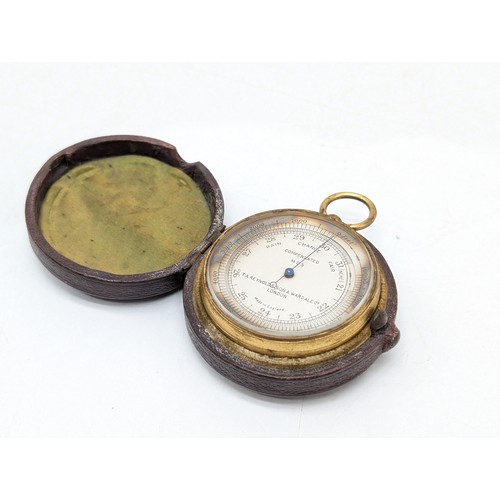 211 - Pocket Compensated Barometer T A Reynolds Son & Wardale Ltd Silver Dial, In Original Leather Flip Ca... 