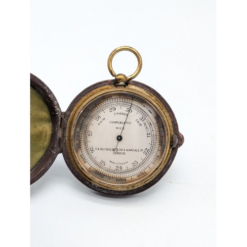 211 - Pocket Compensated Barometer T A Reynolds Son & Wardale Ltd Silver Dial, In Original Leather Flip Ca... 