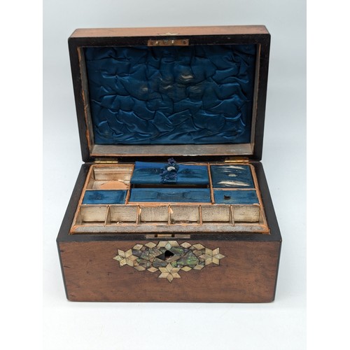 215 - Victorian Walnut Inlaid Jewellery Box, 25x18x14cm