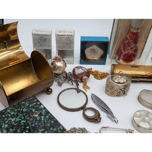 217 - Good Group Mixed Collectables, Antique Trinket Boxes, Swarovski, Perfume Bottles, Jewellery Stands E... 