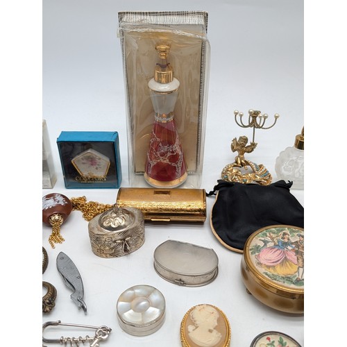 217 - Good Group Mixed Collectables, Antique Trinket Boxes, Swarovski, Perfume Bottles, Jewellery Stands E... 