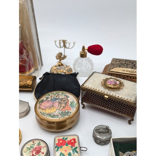 217 - Good Group Mixed Collectables, Antique Trinket Boxes, Swarovski, Perfume Bottles, Jewellery Stands E... 