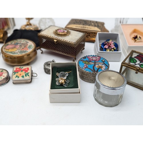 217 - Good Group Mixed Collectables, Antique Trinket Boxes, Swarovski, Perfume Bottles, Jewellery Stands E... 