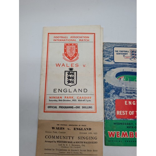 228 - Trio Vintage Programmes - Wales V England 53 With Song Sheet, England Vs rest of The World 1963, Ars... 