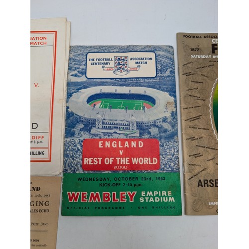 228 - Trio Vintage Programmes - Wales V England 53 With Song Sheet, England Vs rest of The World 1963, Ars... 