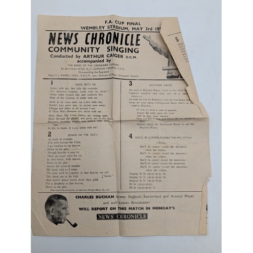 229 - 1952 FA Cup Final Programme With Song Sheet - Arsenal V Newcastle Slight Tear Upper Right Staples Sl... 