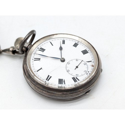 260 - Sterling Silver 1919 2oz Pocket Watch Marked Verso Torquay February 1919 W. H Embury. Plus Smiths Em... 