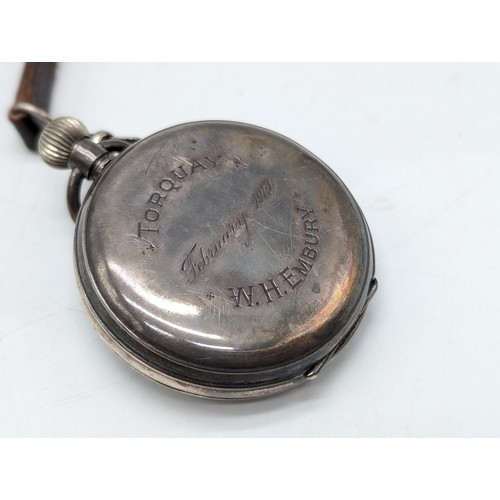 260 - Sterling Silver 1919 2oz Pocket Watch Marked Verso Torquay February 1919 W. H Embury. Plus Smiths Em... 