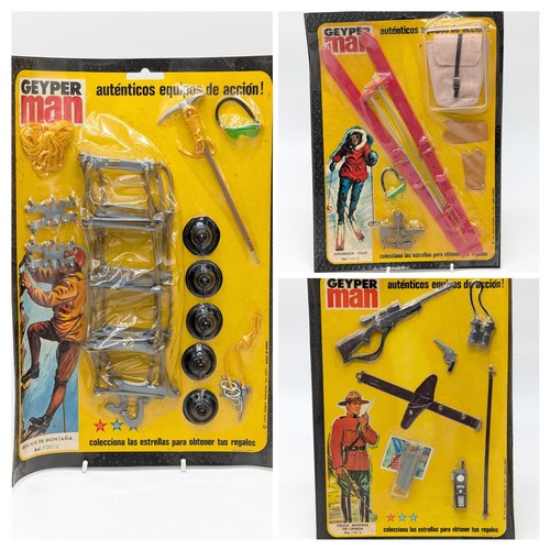 293 - Group 3 Vintage Action Man / Geyper Man Sealed & Carded Accessory Packs to Include Policia Montada D... 