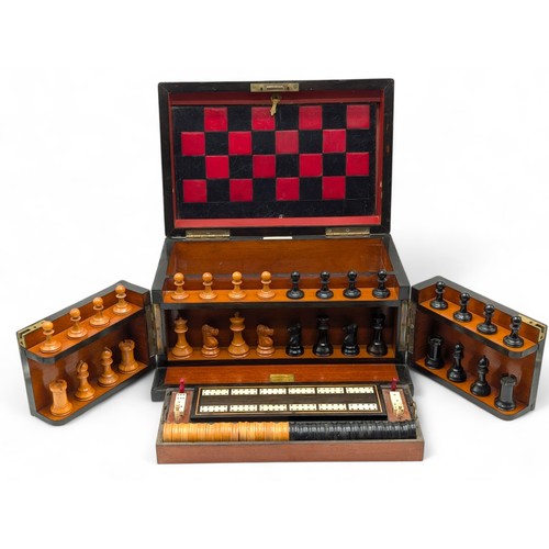 409 - A 19th century 'Royal Cabinet of Games' in a burr walnut and ebony case, of rectangular form with hi... 