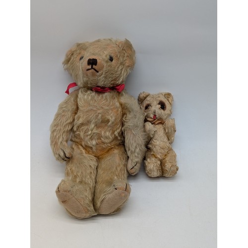 410 - Two Vintage Early 20C Teddy Bears - Golden Mohair 38cm, Plus Smaller Antique 14cm Articulated Bear