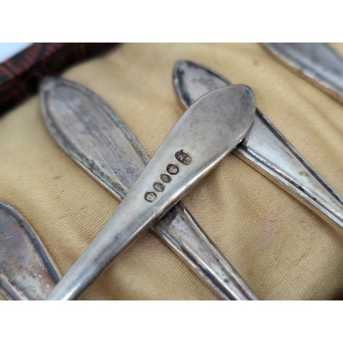 463 - Vintage English 1930s Art Deco Silver Plated Cake & Pickle Fork Set - Boxed Marked The Alexander Cla... 