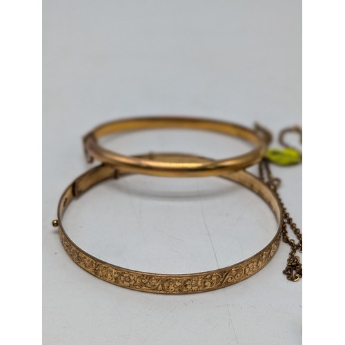 474 - Group (5) Rolled Gold Bangles, Pendant Necklace