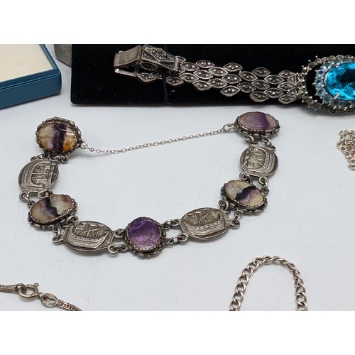 477 - Good Group Marked 925 Silver, Including Attractive Italian Bracelets, Pig Pin Cushion, Charm Bracele... 