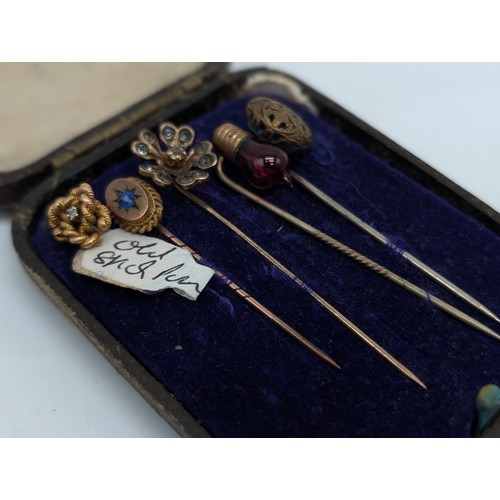 479 - Antique Silver Filigree Work Needle or Bodkin, Plus Selection of Antique Pins Antique Sewing Kit Pen... 