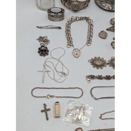 480 - Mixed Group White Metal, Bracelets, necklaces, trinket Pots, Bangles, Charm bracelets. Some marked 8... 