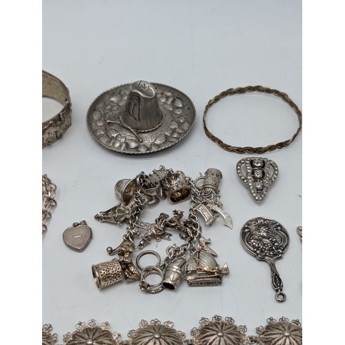 480 - Mixed Group White Metal, Bracelets, necklaces, trinket Pots, Bangles, Charm bracelets. Some marked 8... 