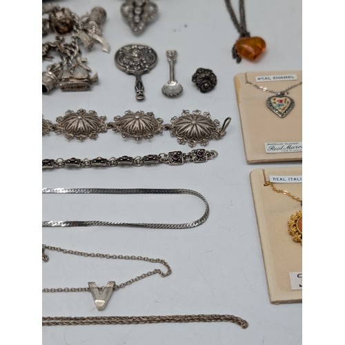 480 - Mixed Group White Metal, Bracelets, necklaces, trinket Pots, Bangles, Charm bracelets. Some marked 8... 