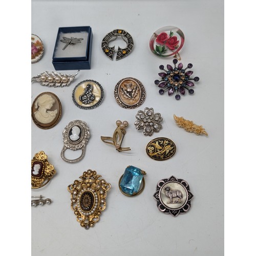 483 - Large Bundle Vintage Brooches, Cameos, Dragonflies All Sorts Here !