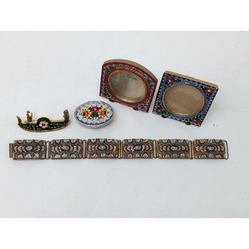 486 - Excellent Vintage Italian Micro Mosaic Bundle - Frames, Bracelets, Broochs Etc