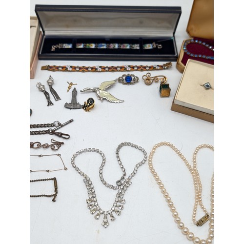 488 - Good Group Vintage Jewellery, Including 1930s Enamelled Art Deco Bracelets Etc