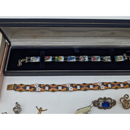 488 - Good Group Vintage Jewellery, Including 1930s Enamelled Art Deco Bracelets Etc