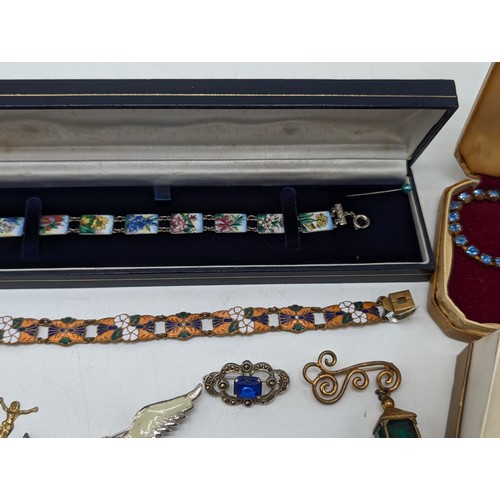 488 - Good Group Vintage Jewellery, Including 1930s Enamelled Art Deco Bracelets Etc