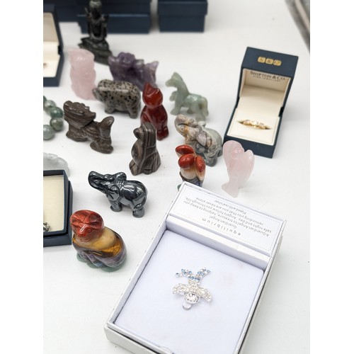 489 - Good Group New and Boxes Shipton & Co Stone Jewellery and ornament Bundle All With Original Boxes