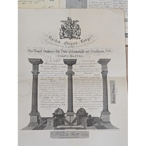 459A - Good Group 20th Century Masonic Certificates - United Grand Lodge, Etc All in Good Order