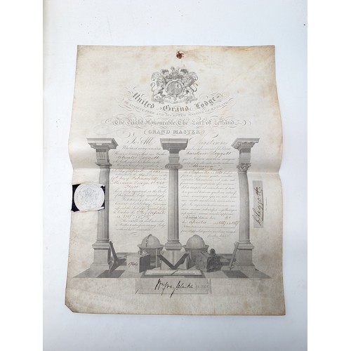 459B - Four Mid 19C Masonic Certificates Relating to Charles Leggott - Presented in Good Condition For Age