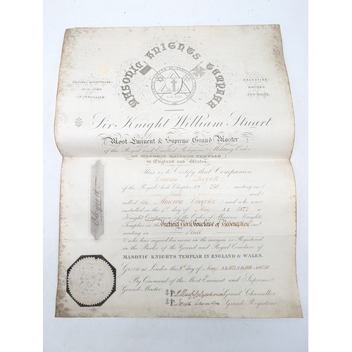 459B - Four Mid 19C Masonic Certificates Relating to Charles Leggott - Presented in Good Condition For Age