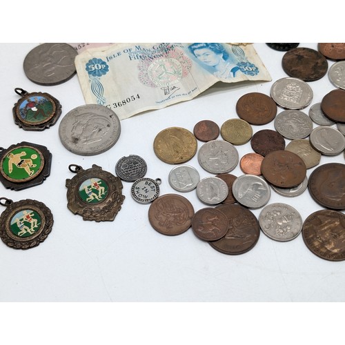 236 - Group Vintage British Coinage, Some Pre Decimal, Isle of Man, Post 45 Sixpence Etc, Some Sporting Me... 