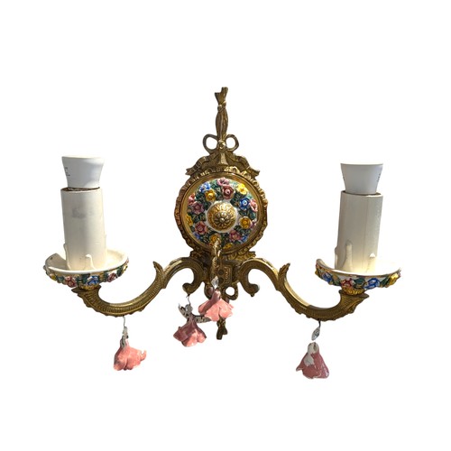 177 - Vintage Floral Double Wall Scone Plus Attratcive Matching 3 Arm Chandelier