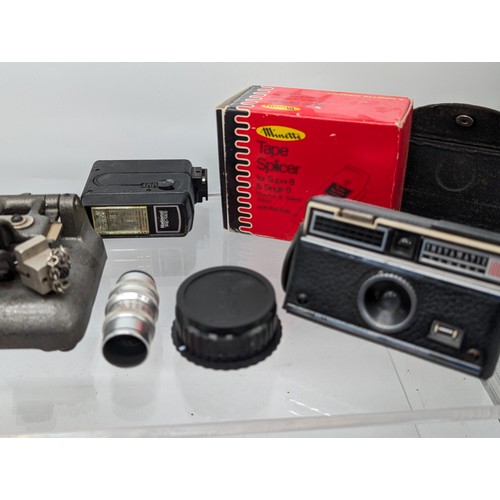 162 - Good Group Vintage Camera / Equipment. Flashes, Light Meters, Splicers, Cassar 1:3.5/36 Lens Etc