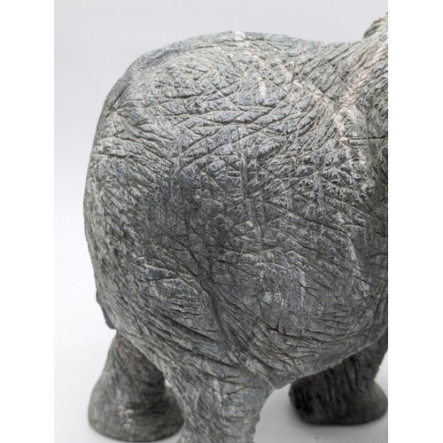 190 - Large & Impressive Green / Grey Carved Elephant Statue, Very Heavy and Impressive. Tusks Crudely Att... 