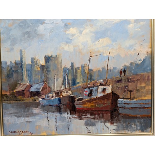 130 - Charles Smith FRSA 1913-2013 Oil On Panel - Attratcive Harbour Scene - Signed Lower left Charles Smi... 