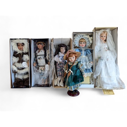 202 - A Group of 6 Boxed and New Condition Porcelain Dolls, Westminster Collection Etc Largest 20