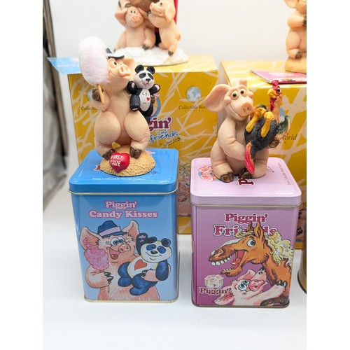 199 - A Good Group Boxed Large Piggins Figurines, Including Candy kisses, Pigging Christmas Etc