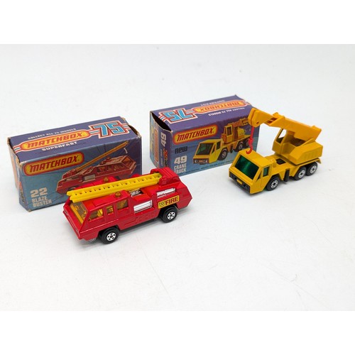 380 - 1970s Matchbox, No 22 - Blaze Buster & No 49 Crane Truck - Both Mint. Boxes VF