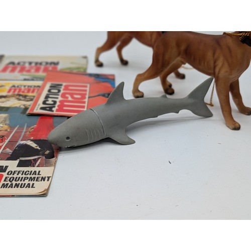 343 - Vintage 1970s Palitoy Action Man - Pair of Excellent Condition Brutus The Dogs, Shark and Various Ma... 