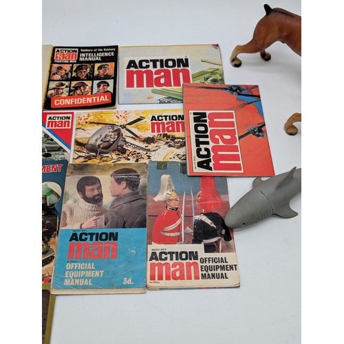 343 - Vintage 1970s Palitoy Action Man - Pair of Excellent Condition Brutus The Dogs, Shark and Various Ma... 