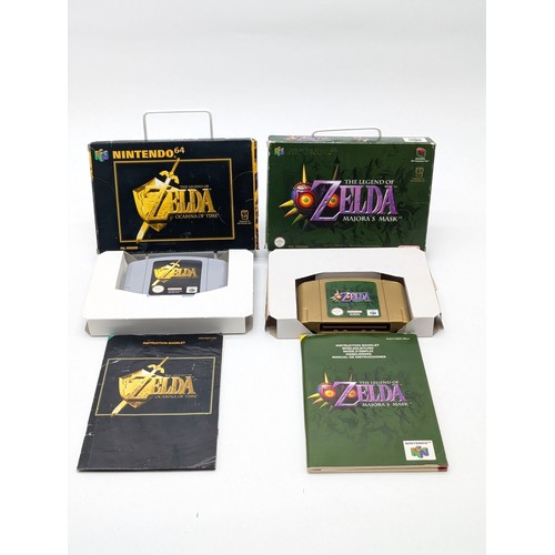 351 - N64 Nintendo Zelda - Ocarina of Time - Majoras Mask - Both CIB VF Boxes Typical Shelf Wear