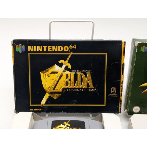 351 - N64 Nintendo Zelda - Ocarina of Time - Majoras Mask - Both CIB VF Boxes Typical Shelf Wear