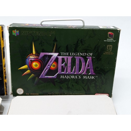 351 - N64 Nintendo Zelda - Ocarina of Time - Majoras Mask - Both CIB VF Boxes Typical Shelf Wear