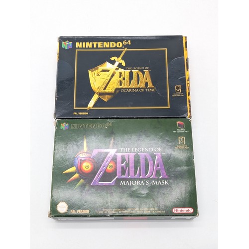 351 - N64 Nintendo Zelda - Ocarina of Time - Majoras Mask - Both CIB VF Boxes Typical Shelf Wear