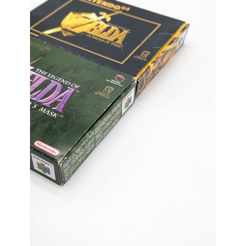 351 - N64 Nintendo Zelda - Ocarina of Time - Majoras Mask - Both CIB VF Boxes Typical Shelf Wear