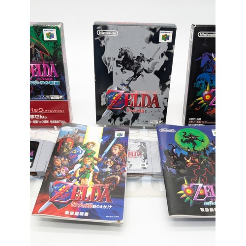 353 - N64 Nintendo Zelda Collection - 3 NSTC-J Japanese Zelda Games, All CIB all VF+ Boxes VF Moajoras Mas... 