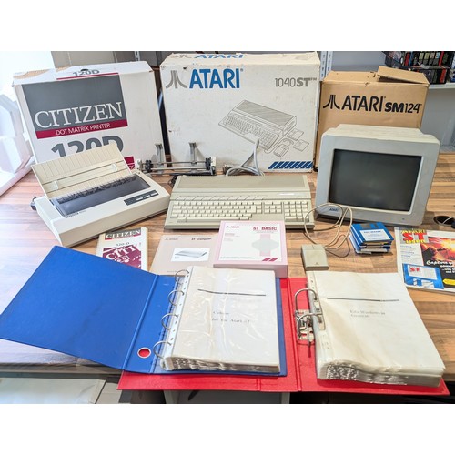 370 - Retro Computing - Atari 1040ST, Citizen 120D Dot Matrix Printer, Atari Monitor, Game Discs, All Boxe... 