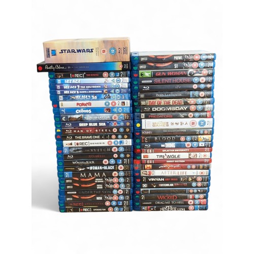 371 - Extensive 49 Item Mint Blu Ray Collection, Mostly Horror Themed Plus Star Wars Entire Saga Good phys... 